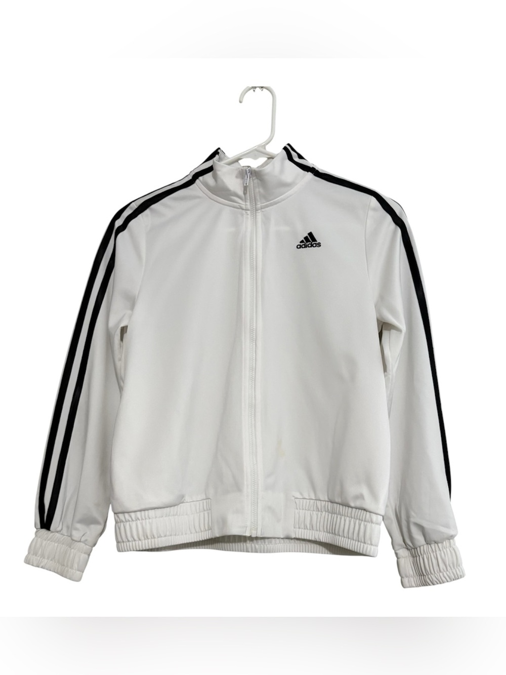 adidas White Zip-Up Track Jacket with Black Stripes